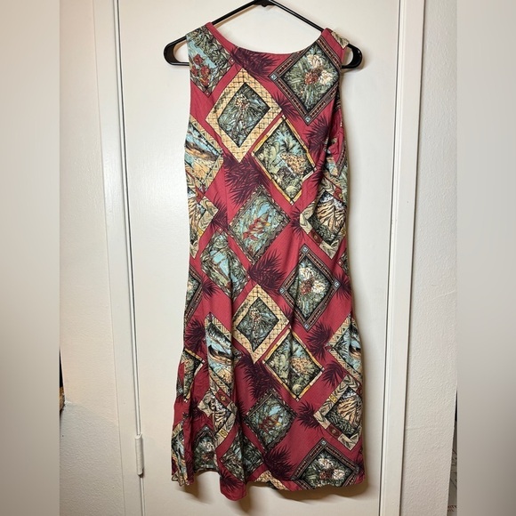 Vintage Hilo Hattie Made in Hawaii Maroon Tropical Hawaiian Sleeveless Dress M - Picture 8 of 14